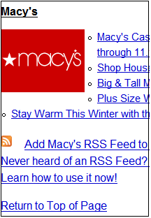 Our listing of Macys.com RSS feed on the Department Stores page